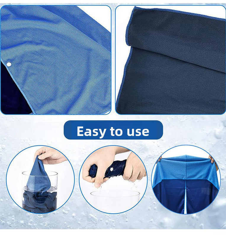 Rose red football Instant Cooling Hooded Towel U-Shaped Sun Protection Quick Dry Scarf with Carabiner Pouch for Local Outdoor Sports and Gym Workouts