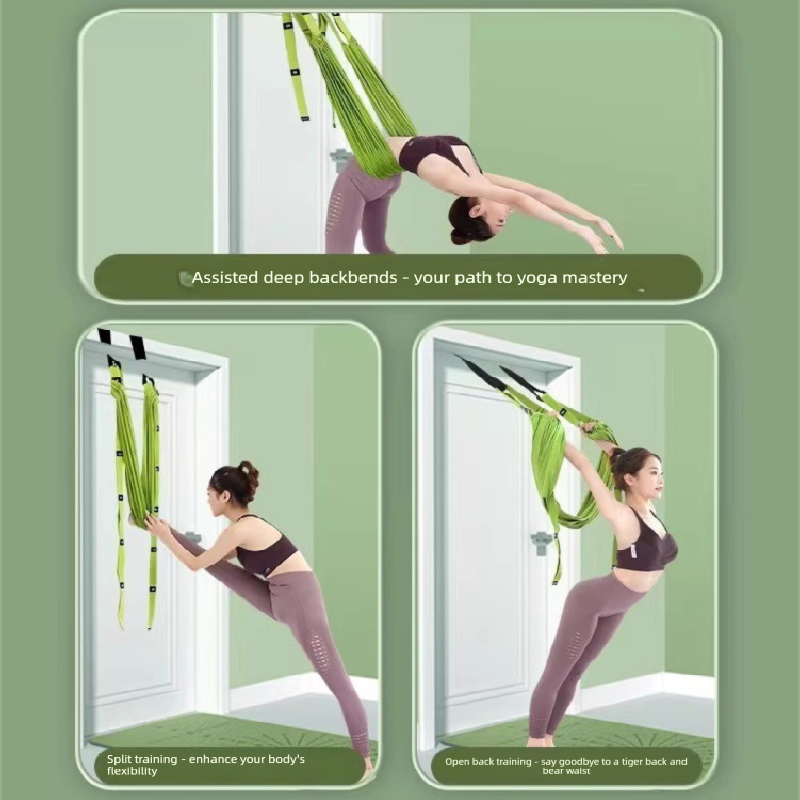 Green Aerial Yoga Door Hanging Strap for Home Workouts Adjustable Stretch Band for Backbend Inversion and Flexibility Premium Standard Fit for Local Enthusiasts.