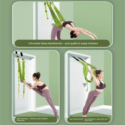 Green Aerial Yoga Door Hanging Strap for Home Workouts Adjustable Stretch Band for Backbend Inversion and Flexibility Premium Standard Fit for Local Enthusiasts.