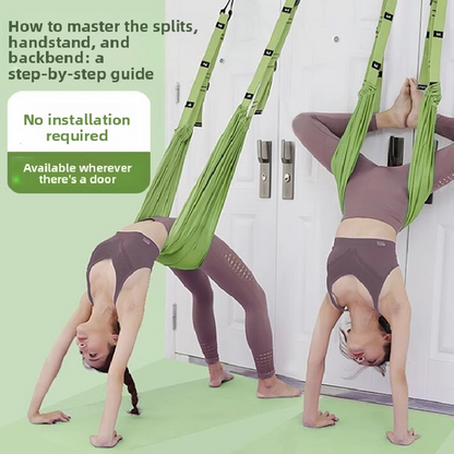 Green Aerial Yoga Door Hanging Strap for Home Workouts Adjustable Stretch Band for Backbend Inversion and Flexibility Premium Standard Fit for Local Enthusiasts.
