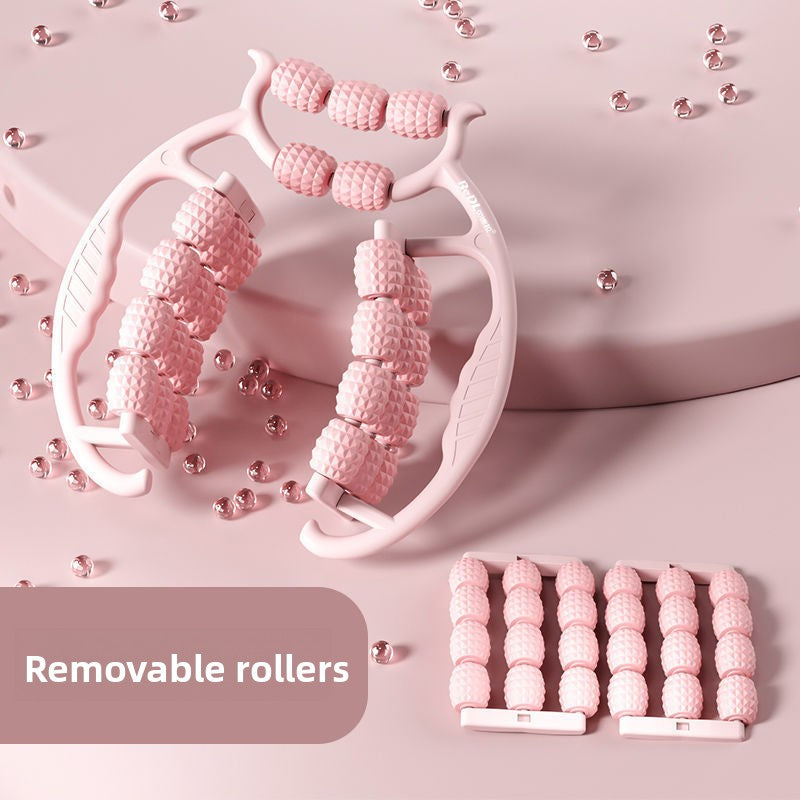 Pink 360-Degree Wrap Around Leg Roller Massager with 29 Acupressure Points for Muscle Recovery and Body Shaping Essential Tool for Local Home Workouts.
