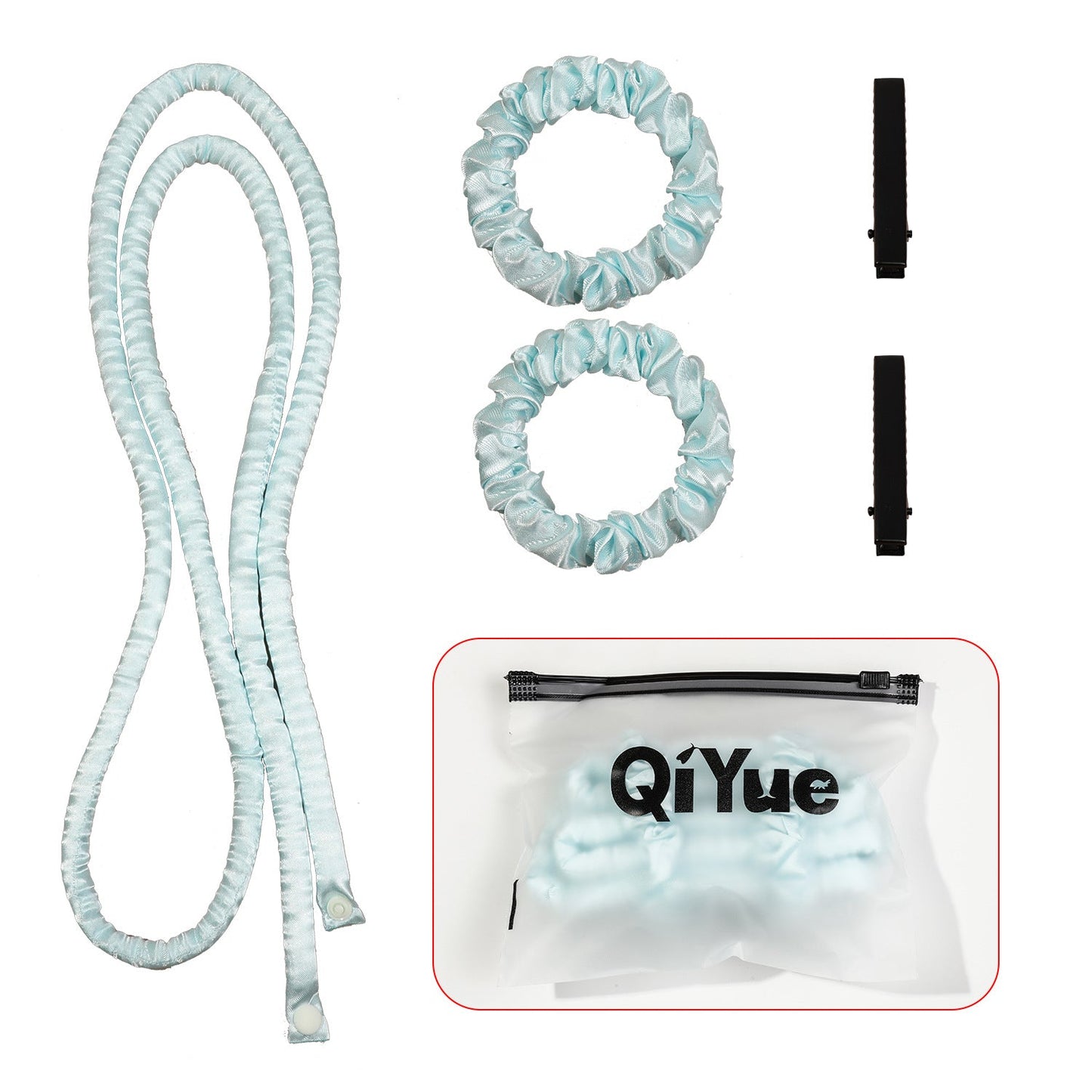 2-PCS Sky blue Heatless Hair Curler Set Extra Long Overnight Soft Ribbon for Natural Big Waves Damage-Free Professional Home Styling Solution for Local Women