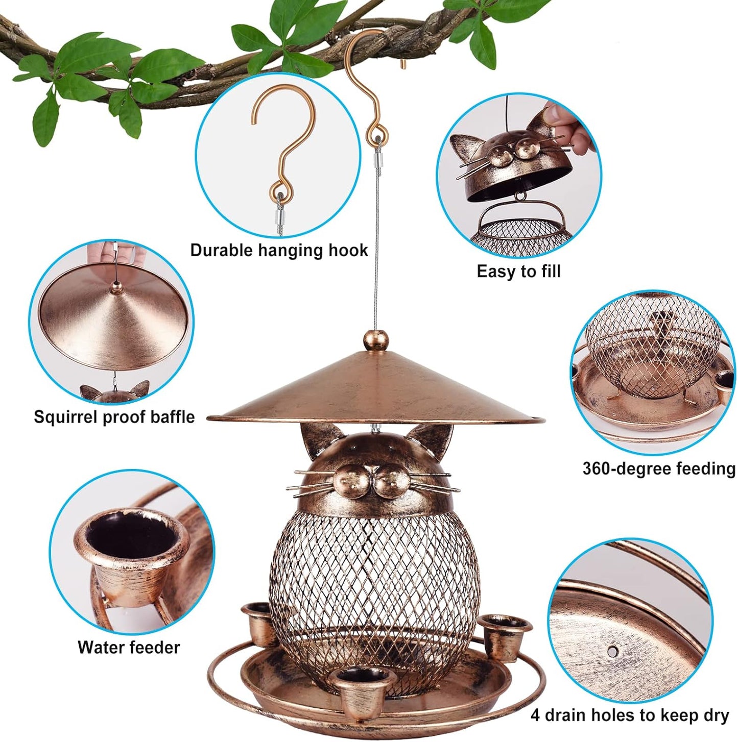 Coarse mesh style Whimsical Cat Shaped Metal Bird Feeder Hanging Mesh Wild Bird Seed Holder for Garden Courtyard Decorative Feeding Solution for Local Wildlife Lovers