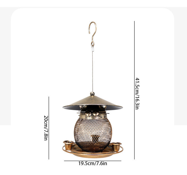 Fine mesh strainer + 3 water cups + lids Whimsical Cat Shaped Metal Bird Feeder Hanging Mesh Wild Bird Seed Holder for Garden Courtyard Decorative Feeding Solution for Local Wildlife Lovers