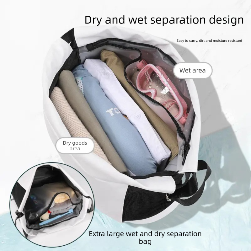 White Waterproof Drawstring Swimming Backpack with Wet Dry Separation and Shoe Compartment for Gym and Yoga Organized Gear Bag for Local Active Lifestyles