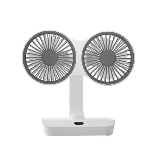 Dual-head Desktop Fan 4000mAh Rechargeable with 4 Speeds LED Display and Night Light Portable Silent Cooling Solution for Home Office and Local Travel.
