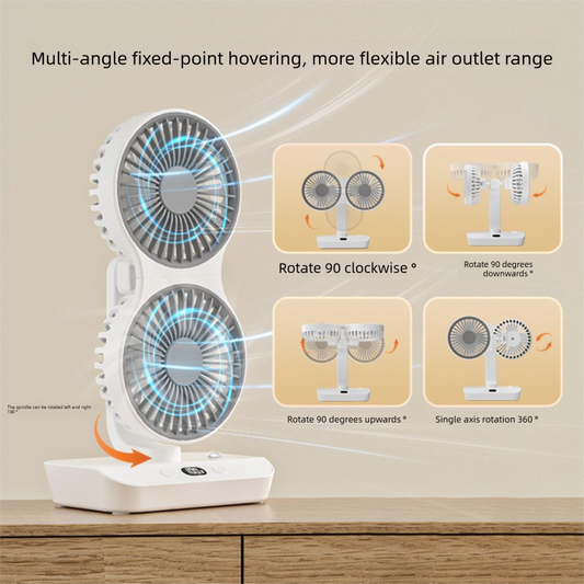 Dual-head Desktop Fan 4000mAh Rechargeable with 4 Speeds LED Display and Night Light Portable Silent Cooling Solution for Home Office and Local Travel.