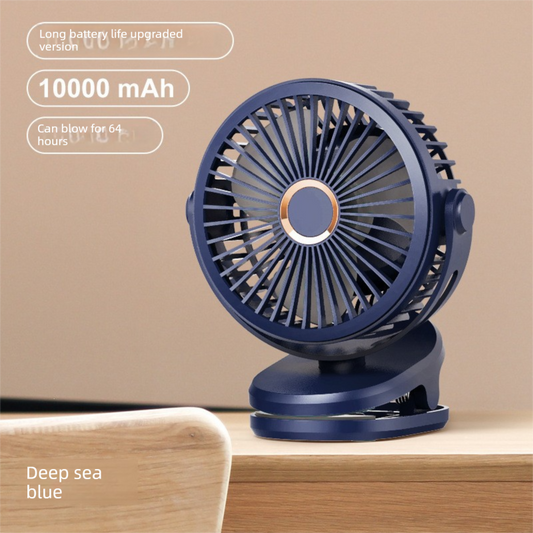 Deep Sea Blue 10000mAh Portable Clip on Fan with 720 Degree Rotation 4 Speeds for Stroller Kitchen Office Desk Quiet Rechargeable Cooling Solution for Local Homes.