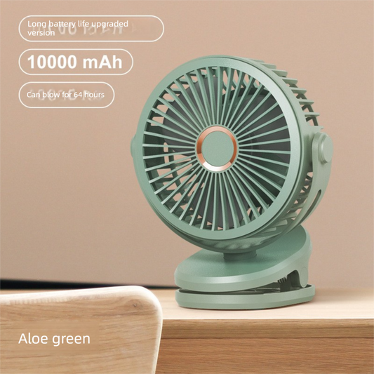 Green 10000mAh Portable Clip on Fan with 720 Degree Rotation 4 Speeds for Stroller Kitchen Office Desk Quiet Rechargeable Cooling Solution for Local Homes.