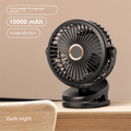 Black 10000mAh Portable Clip on Fan with 720 Degree Rotation 4 Speeds for Stroller Kitchen Office Desk Quiet Rechargeable Cooling Solution for Local Homes.