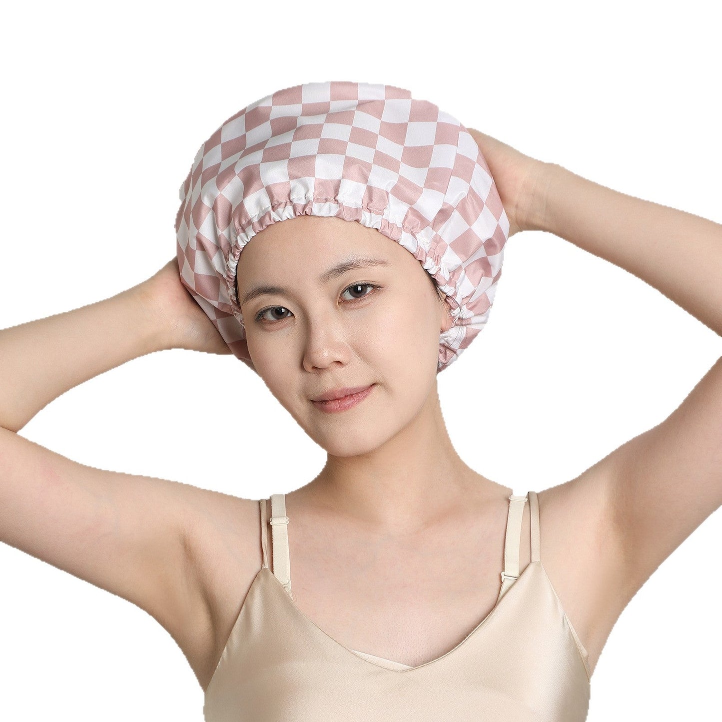 Pink cherries Premium Double-Layer Waterproof Shower Cap for Women Long Hair Protection Stylish Reusable Bath Hat for Professional Hair Care at Local Spas and Homes