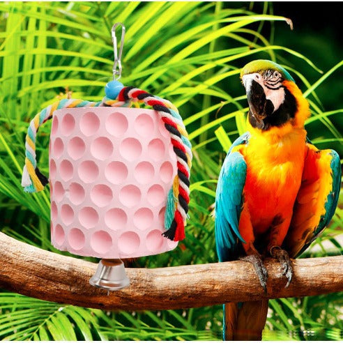 2-Pack Green Hanging Bird Chew Toy with Bell and Rope, Ideal for Parrots, Squirrels, and Rodents – Durable Wood-Based Grinding Stone for Beak Exercise and Enrichment