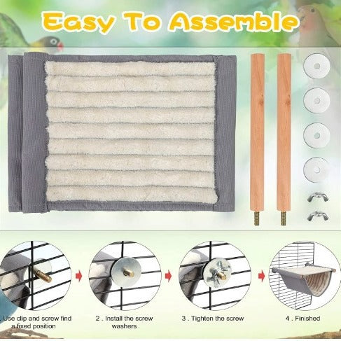 2-Pack Grey Bird Hammock Bed for Parrots, Budgies, and Small Pets – Warm, Soft, Washable Hanging Nest with Easy Installation for Cage or Window Use(Size: L)