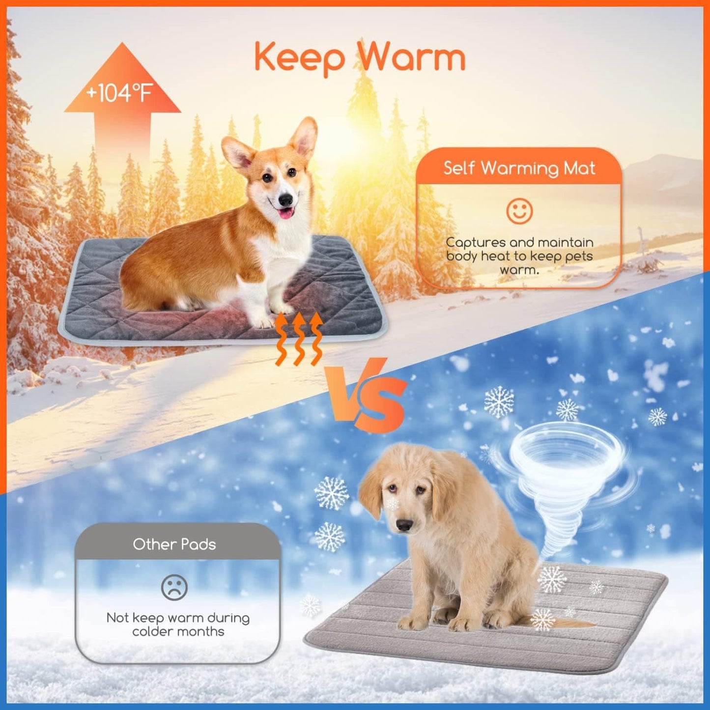 Self-Warming Pet Mat with Heat Reflective Technology for Dogs and Cats Waterproof No Electricity Needed Comfortable Winter Pad for Local Pet Owners(48*70cm)