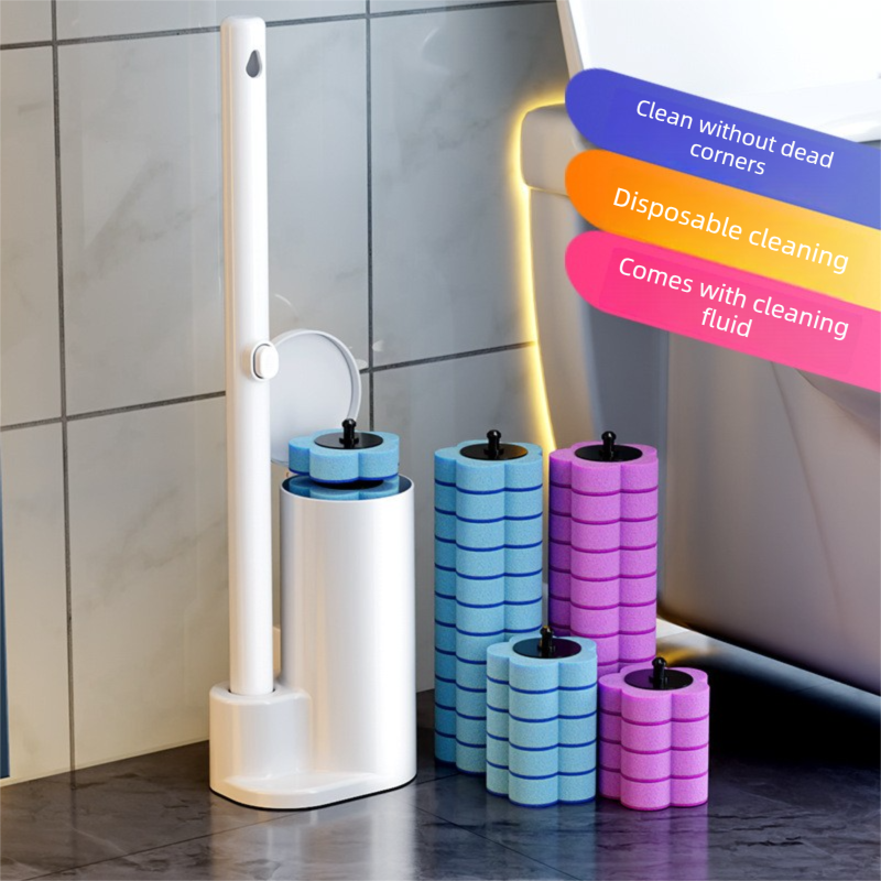 Grey Disposable Toilet Brush Set with Built-in Cleaner – Wall-Mountable, No-Drill Bathroom Cleaning Kit with Replaceable Heads(5 ocean-cleaning cotton pads)