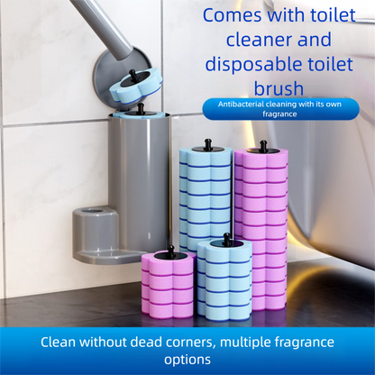 Grey Disposable Toilet Brush Set with Built-in Cleaner – Wall-Mountable, No-Drill Bathroom Cleaning Kit with Replaceable Heads(5 ocean-cleaning cotton pads)