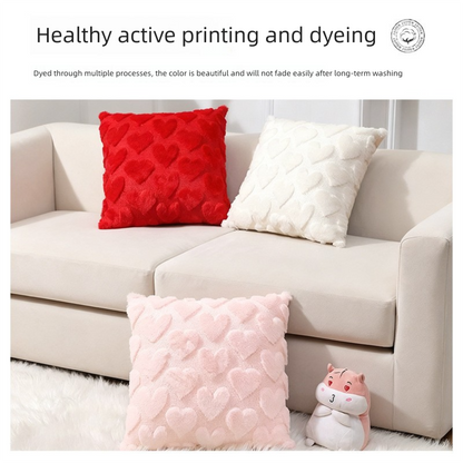 2-PCS Pink Romantic Heart-Shaped Tufted Pillow Covers Soft Plush 45x45cm Decorative Cushion Cases for Valentine's Day Living Room Sofa Local Standard Fit