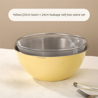 Yellow Stainless Steel Mixing Bowl Set with Colander – Double-Layer Kitchen Basin for Salad, Washing, Mixing & Baking