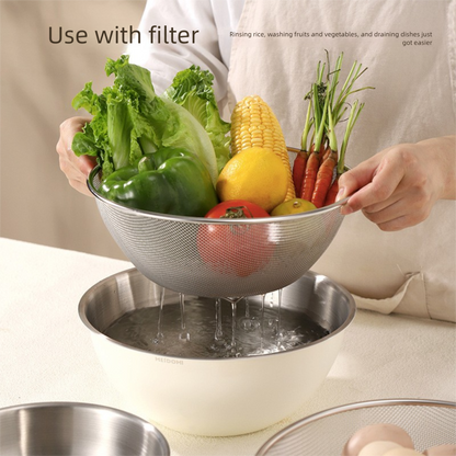Yellow Stainless Steel Mixing Bowl Set with Colander – Double-Layer Kitchen Basin for Salad, Washing, Mixing & Baking