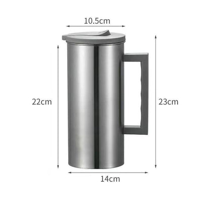 Grey 1.8L Stainless Steel Cold Water Pitcher â Large Capacity Jug for Coffee, Juice, and Beverages in Modern Kitchens.