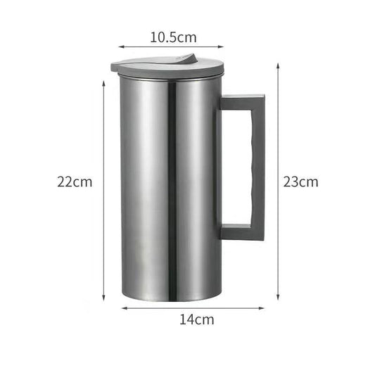 Grey 1.8L Stainless Steel Cold Water Pitcher â Large Capacity Jug for Coffee, Juice, and Beverages in Modern Kitchens.
