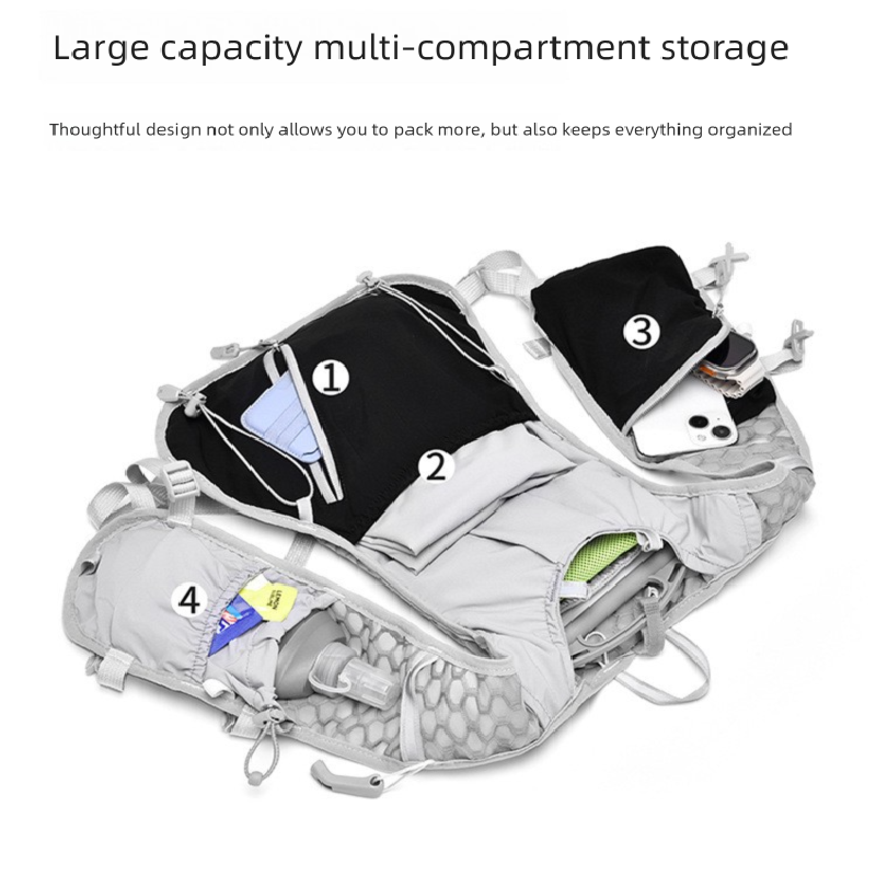 White and black Lightweight Hydration Backpack with 2L Water Bladder Compartment – Ideal for Running, Cycling, Hiking, and Outdoor Activities
