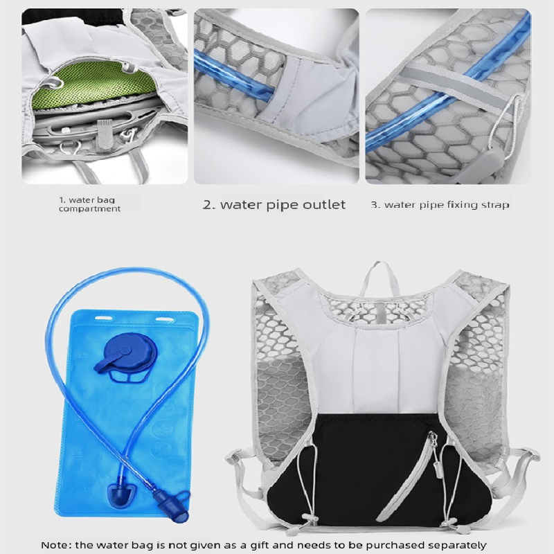 White and black Lightweight Hydration Backpack with 2L Water Bladder Compartment – Ideal for Running, Cycling, Hiking, and Outdoor Activities