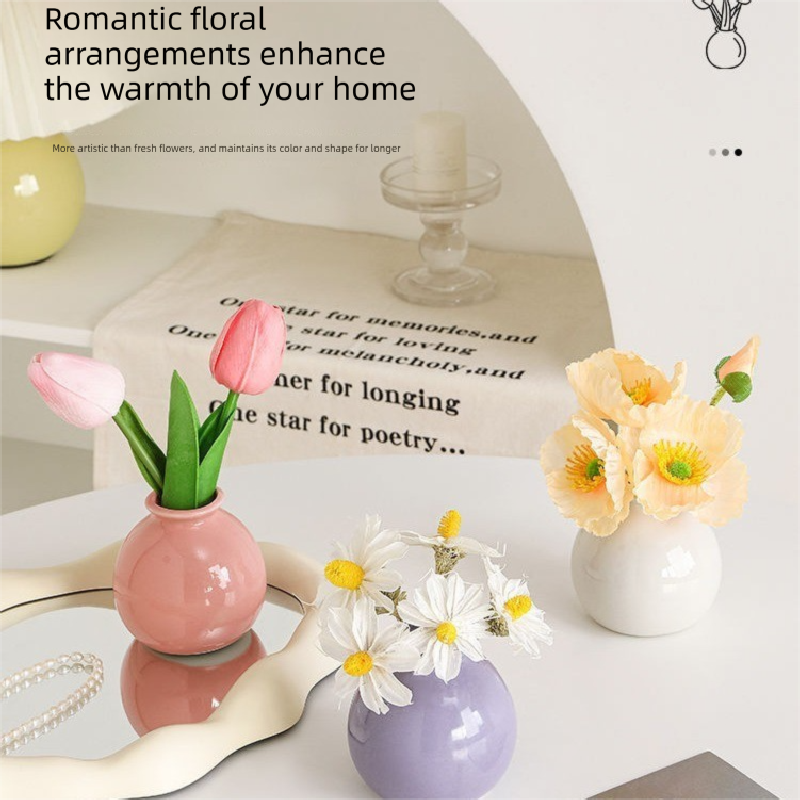 Ceramic Vase with Artificial Flowers Set – Mini Decorative Pot for Home Living Room or Desk Display(White vase with yellow daisies)