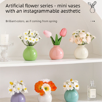 Ceramic Vase with Artificial Flowers Set – Mini Decorative Pot for Home Living Room or Desk Display(White vase with yellow daisies)