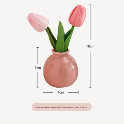 Ceramic Vase with camellia bud Artificial Flowers Set – Mini Decorative Pot for Home Living Room or Desk Display