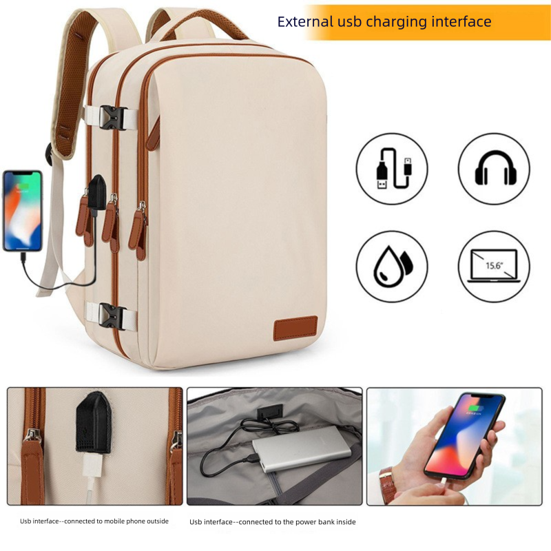 Black Large Capacity Backpack with USB Charging Port and Waterproof Fabric for Travel Work and Daily Use