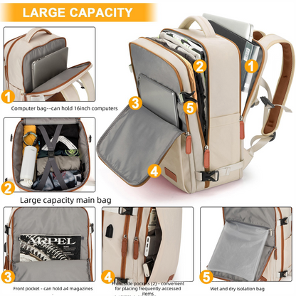 Black Large Capacity Backpack with USB Charging Port and Waterproof Fabric for Travel Work and Daily Use