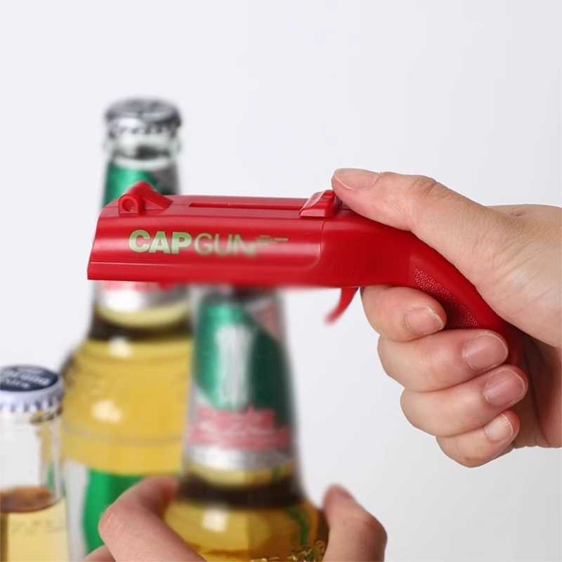2-Pack grey and red Fun Bottle Opener with Cap Ejection Mechanism – Compact ABS Bottle Opener for Beer and Soda Bottles, Ideal for Parties and Everyday Use