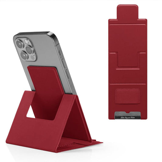 2-PCS Red Portable Foldable Phone Stand with Card Holder â Compact Desktop Mobile Phone Holder for Home, Office, and Travel Use.
