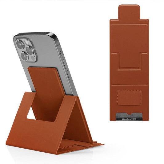 2-PCS Brown Portable Foldable Phone Stand with Card Holder â Compact Desktop Mobile Phone Holder for Home, Office, and Travel Use.