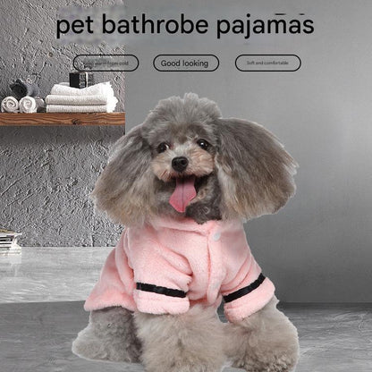 Purple Cozy Pet Bathrobe Sleepwear – Plush Fleece Dog Robe with Hood and Adjustable Waistband for Small to Medium Breeds(Size:XL)