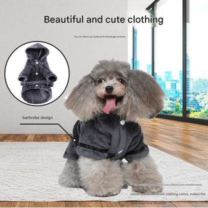 Purple Cozy Pet Bathrobe Sleepwear – Plush Fleece Dog Robe with Hood and Adjustable Waistband for Small to Medium Breeds(Size:XL)
