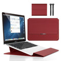 Red 3-in-1 Laptop Sleeve with Built-In Stand & Wrist Rest â Waterproof PU Protective Case for 13/14 Inch Laptops, Portable and Ergonomic Design.