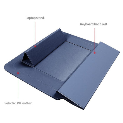 Red 3-in-1 Laptop Sleeve with Built-In Stand & Wrist Rest â Waterproof PU Protective Case for 13/14 Inch Laptops, Portable and Ergonomic Design.
