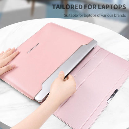 Red 3-in-1 Laptop Sleeve with Built-In Stand & Wrist Rest â Waterproof PU Protective Case for 13/14 Inch Laptops, Portable and Ergonomic Design.