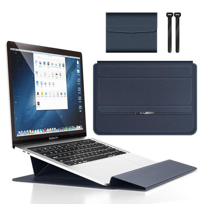 Deep Blue 3-in-1 Laptop Sleeve with Built-In Stand & Wrist Rest â Waterproof PU Protective Case for 13/14 Inch Laptops, Portable and Ergonomic Design.
