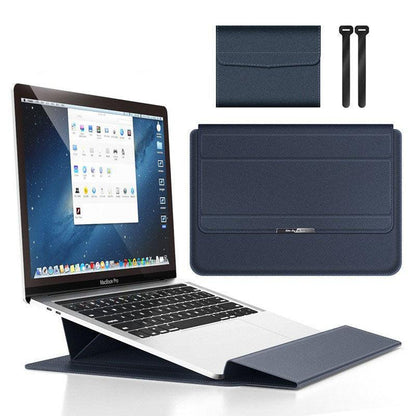 Deep Blue 3-in-1 Laptop Sleeve with Built-In Stand & Wrist Rest â Waterproof PU Protective Case for 13/14 Inch Laptops, Portable and Ergonomic Design.