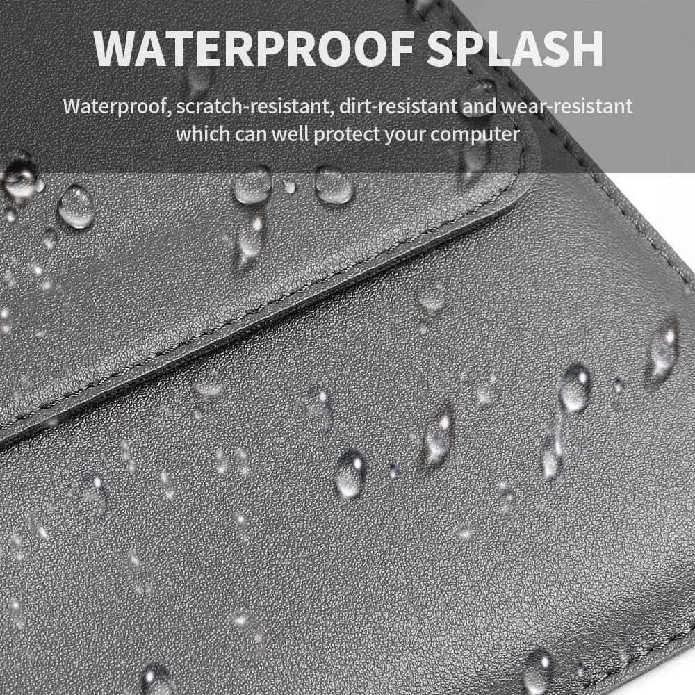 Dark green 3-in-1 Laptop Sleeve with Built-In Stand & Wrist Rest â Waterproof PU Protective Case for 15/16 Inch Laptops, Portable and Ergonomic Design.