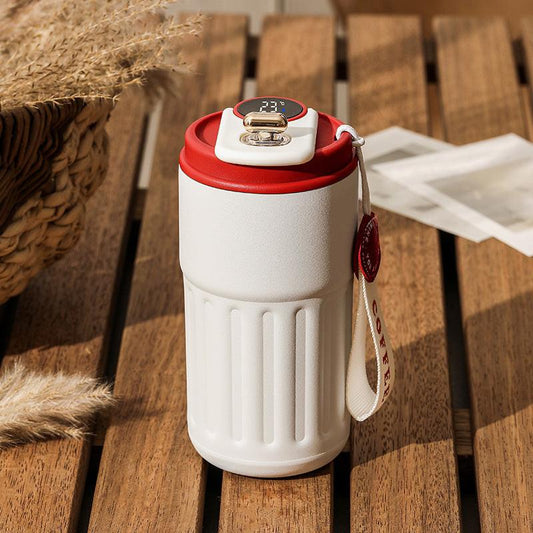 Red Smart Digital Insulated Coffee Mug with 316 Stainless Steel Inner Liner â Vacuum-Sealed Travel Tumbler with Temperature Display, USB-C Rechargeable, Leak-Proof Lid for Hot and Cold Beverages.