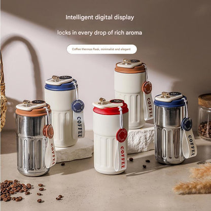 Blue Smart Digital Insulated Coffee Mug with 316 Stainless Steel Inner Liner â Vacuum-Sealed Travel Tumbler with Temperature Display, USB-C Rechargeable, Leak-Proof Lid for Hot and Cold Beverages.