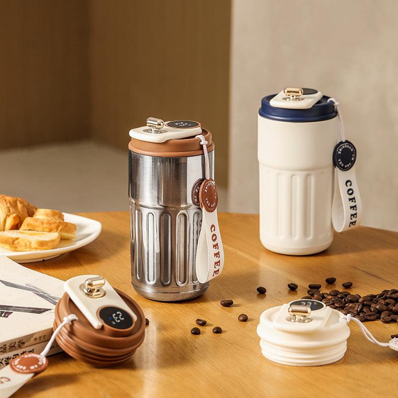 Blue Smart Digital Insulated Coffee Mug with 316 Stainless Steel Inner Liner â Vacuum-Sealed Travel Tumbler with Temperature Display, USB-C Rechargeable, Leak-Proof Lid for Hot and Cold Beverages.