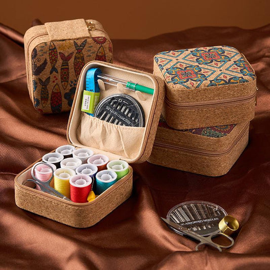 Brown Sunflower Design Portable Sewing Kit â Compact Travel Set with Needles, Thread, Scissors, Thimble, and Pin Cushion for Home, Dorm, or Emergency Repairs.