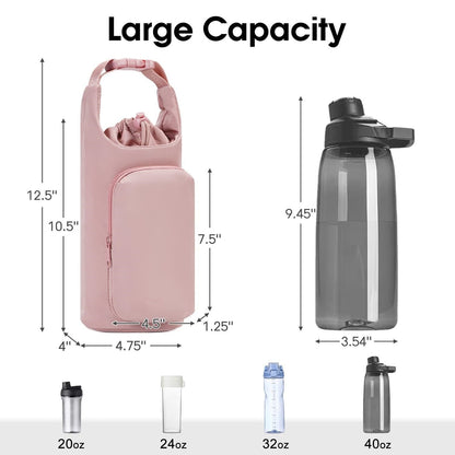 Purple Insulated Water Bottle Carrier with Shoulder Strap – Portable Sleeve for Large Bottles, Featuring Front Pocket and Key Hook