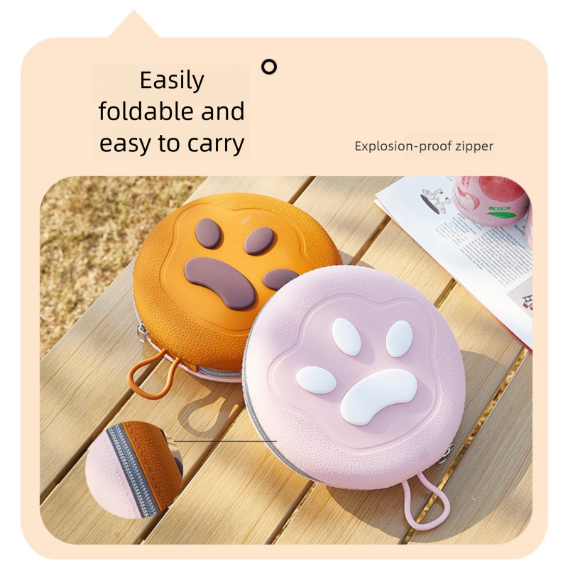 Brown and pink Portable Foldable Dual Bowl for Pets – Silicone Feeding and Water Dish with Compact Storage Design