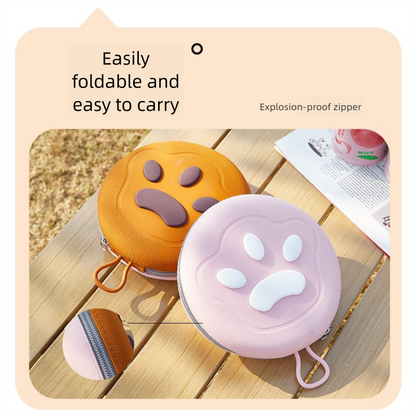 Brown and pink Portable Foldable Dual Bowl for Pets – Silicone Feeding and Water Dish with Compact Storage Design
